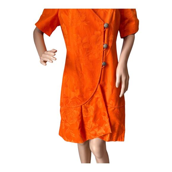 American Vintage 70's Orange Demask print short sleeved coat dress size medium - Picture 7 of 15